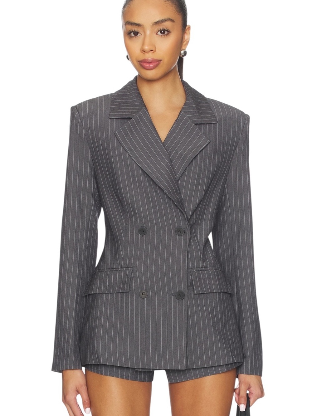 ALL THE WAYS Sonnet Blazer in Grey Pinstripe